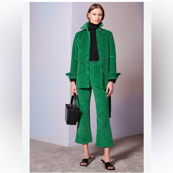 Staud - Green Corduroy Flare Cropped Pants with Belt - size...